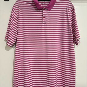 Nike Pink and White Polo Shirt with Stripes